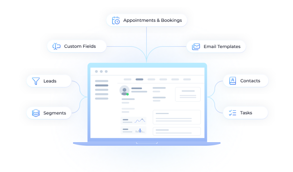 Mockup of a unified inbox interface displaying a consolidated list of user messages from multiple platforms with platform-specific badge indicators.
