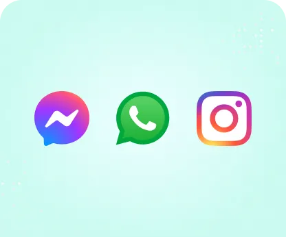 Graphic displaying Messenger, WhatsApp, and Instagram icons representing automated social media replies.